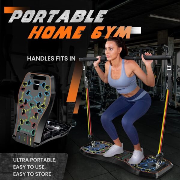 LALAHIGH Portable Home Gym System: Large Compact Push Up Board, Pilates Bar & 20 Fitness Accessories with Resistance Bands Ab Roller Wheel - Full Body Workout for Men and Women, Gift for Boyfriend - Image 7