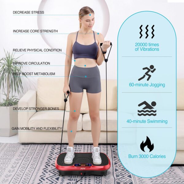 AXV Vibration Plate Fitness Platform Exercise Machine Vibrating Lymphatic Drainage Shaking Full Body Shaker Workout Vibrate Stand Shake Board Sport Gym for Weight Loss Fat Burner for Women Men - Image 6