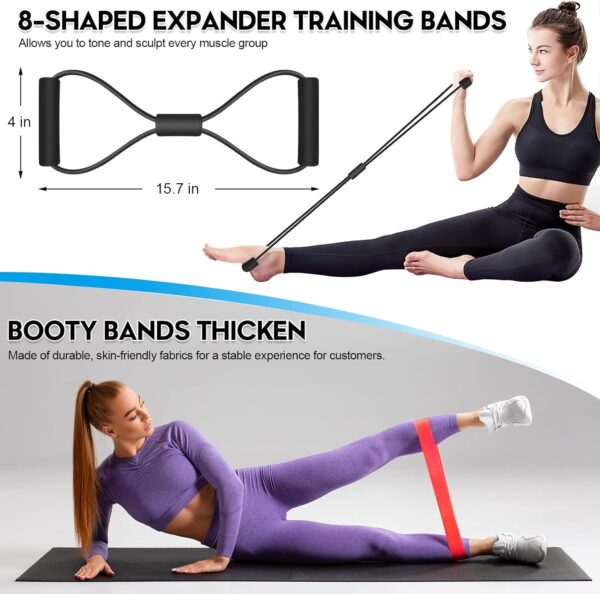 Resistance Bands Set 17pcs, Resistance Band, Exercise Bands Fitness Workout with Wide Handles, Door Anchor, Steel Clasp, Carry Bag, Ankle Straps for Home Gym Outdoor Travel - Image 3