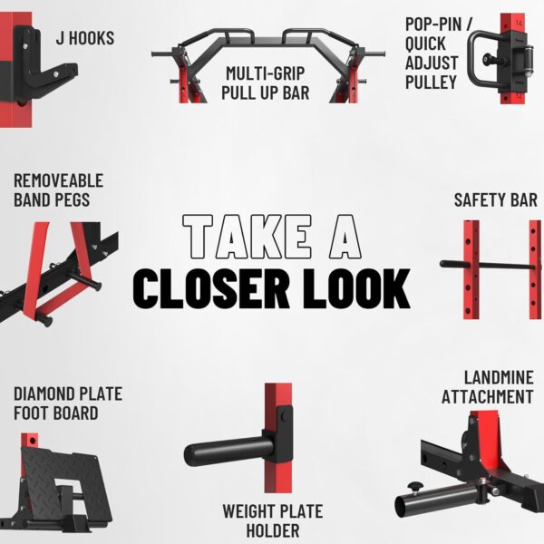 Mikolo Power Cage, Power Rack with Cable Crossover System, 1500LBS Squat Rack with LAT Pull Down System, Workout Cage with Pulley System for Fitness Home Gym - Image 5