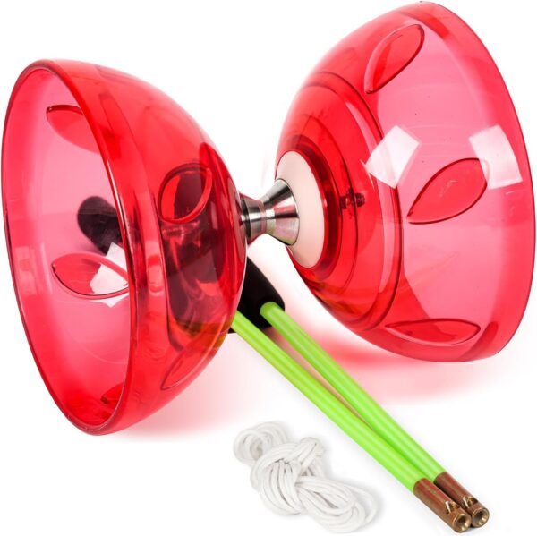BODY RHYTHM Five Bearings Chinese Diabolo Yoyo Set with Fiberglass Sticks-Adjustable Strings for All Ages - Best for Fitness and Tricks (Red)