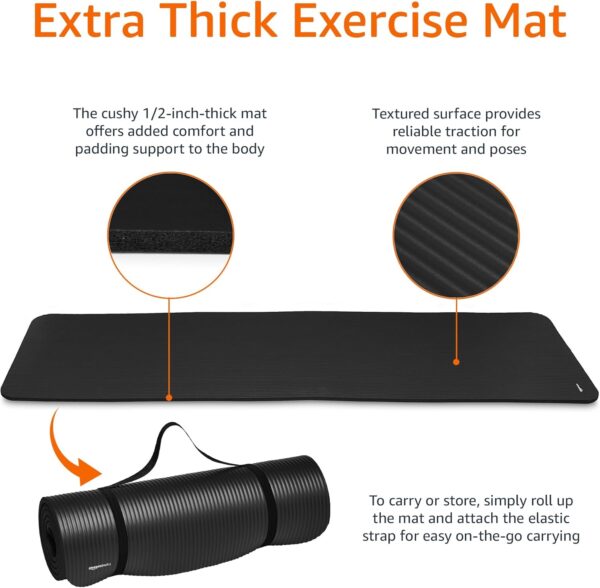 Amazon Basics 1/2 Inch Extra Thick Exercise Yoga Mat with Carrying Strap - Image 4