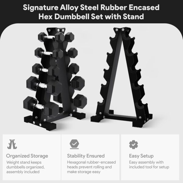 BalanceFrom Premium Rubber Encased Hex Dumbbell Sets, 46LBS Set, 60LBS Set, 100LBS Set - Image 4