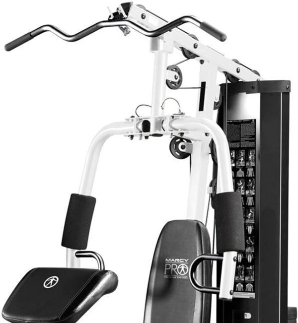 Marcy Home Gym Workout Station with Curl Pad, Lat Pulldown, Leg Developer & Weights, White - Image 8