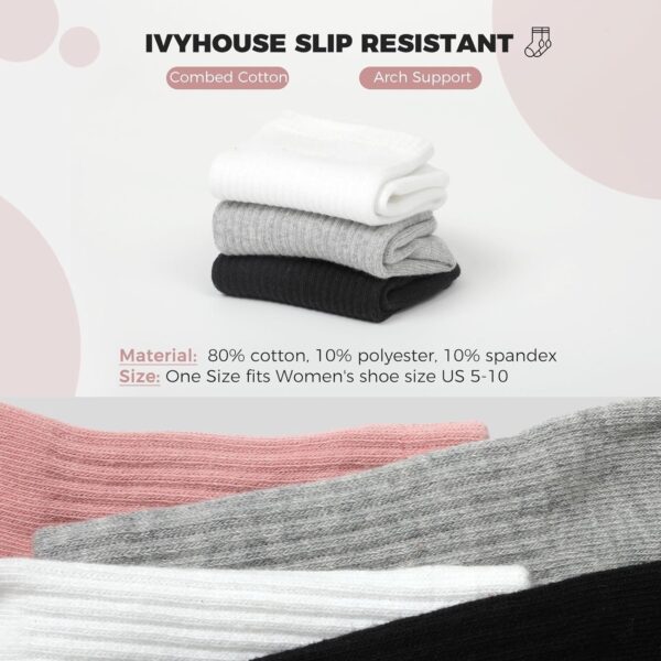 Pilates Yoga Socks with Grips for Women - Crew Length Ballet Barre Socks - Sticky Workout Hospital Socks - Image 3