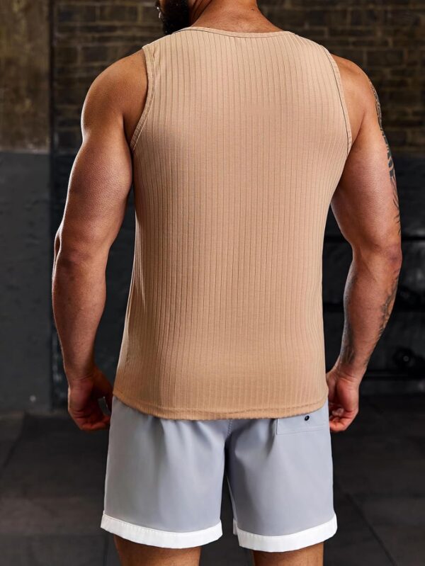 Runcati Men's Ribbed Tank Tops 2 Pack Knit Sleeveless Workout T Shirt Muscle Gym Fitness Tee - Image 3