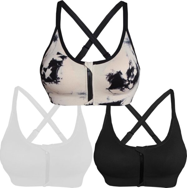AKAMC 3 Pack Women's Medium Support Cross Back Wirefree Removable Cups Yoga Sport Bra