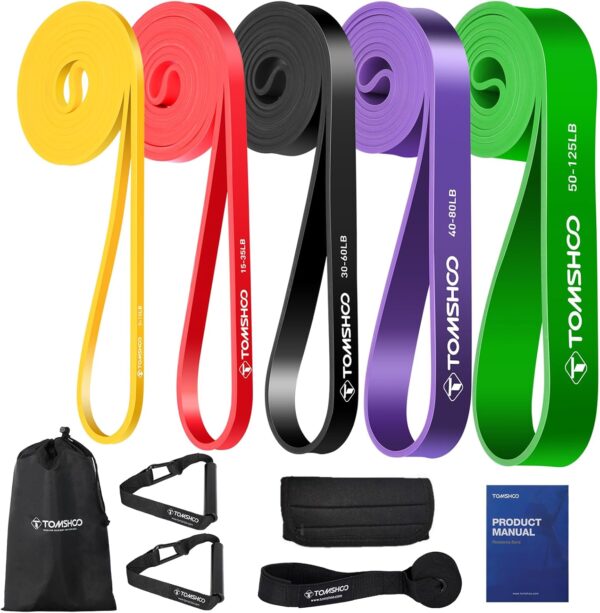 TOMSHOO Resistance Bands Set, Multiple Fitness Exercise Workout Bands with Storage Bag, Door Anchor, Pull Up Assistance Straps for Working Out, Body Stretching, Physical Therapy, More