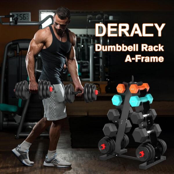 DERACY Dumbbell Rack Stand Only, Heavy Duty A-Frame Dumbbell Storage Rack, 5 tier Steel Dumbbell Holder for Home Gym Space Saver - Image 4