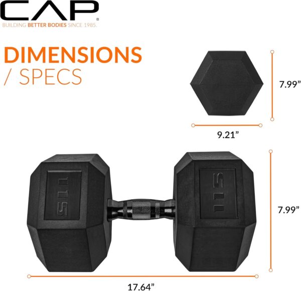 Cap Barbell 115 LB Coated Hex Dumbbell Weight with Black Handle - Image 4