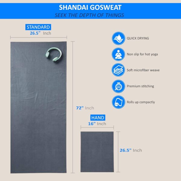Shandali GoSweat Non-Slip Hot Yoga Towel with Super-Absorbent Soft Suede Microfiber in Many Colors, for Bikram Pilates and Yoga Mats. - Image 2