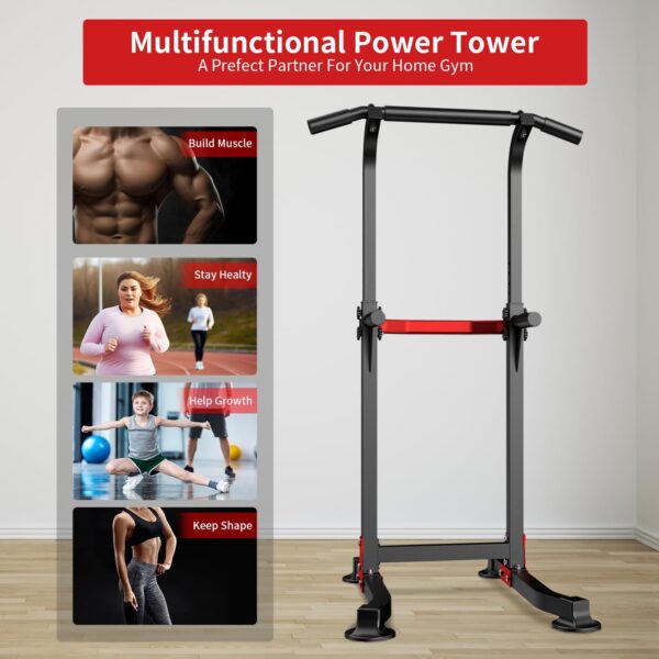 Wesfital Pull Up Bar Dip Bar Power Tower Workout Dip Station Height Adjustable Free Standing Chin Up Bar Home Gym Equipment 330LBS Weight Capacity - Image 5