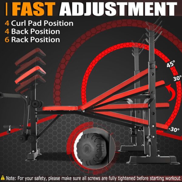 OPPSDECOR 6 in 1 660lbs Weight Bench Set with Squat Rack, Bench Press Set with Barbell Rack, Adjustable Incline Strength Training Workout Bench with Leg Developer Preacher Curl for Home Gym PXZXYX1 - Image 2