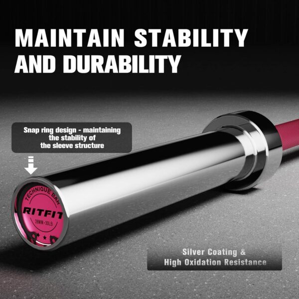 RITFIT 4ft/4.8ft/6ft Olympic Barbell for Strength and Weightlifting Training - 2 Inch Olympic Bar for Squat, Deadlift, Curl, Bench Press, Overhead Press - 350lbs/500lbs Capacity with Weight Plates - Image 4