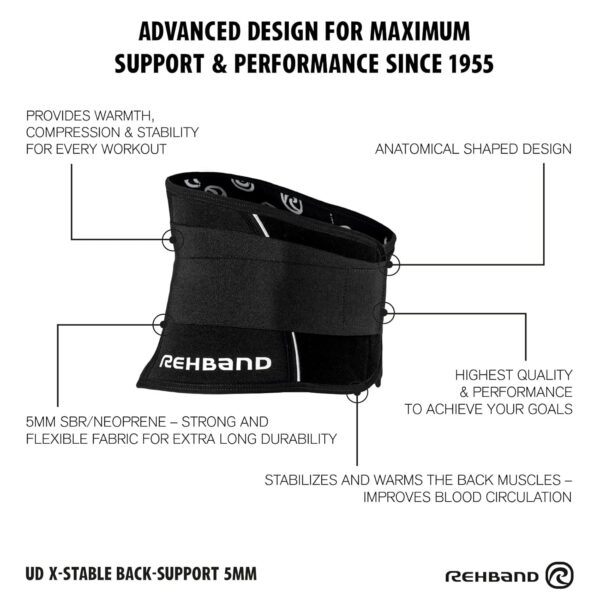 Rehband X-Stable Back Support, Neoprene back compression support 5mm, strong support for fitness and daily life, stabilizes lower back, Colour:Black, Size:Large - Image 5