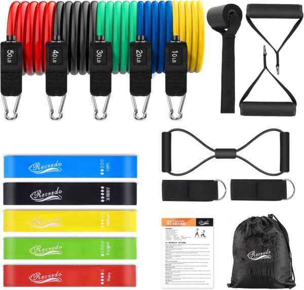 Resistance Bands Set 17pcs, Resistance Band, Exercise Bands Fitness Workout with Wide Handles, Door Anchor, Steel Clasp, Carry Bag, Ankle Straps for Home Gym Outdoor Travel - Image 7