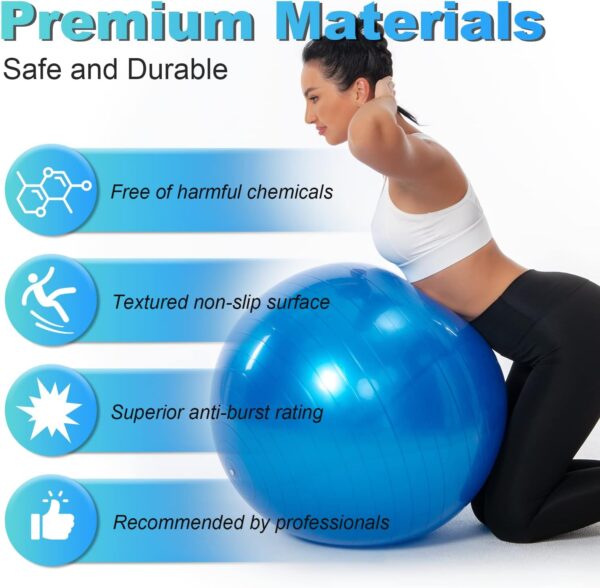 Yoga Ball Exercise Ball - Anti-Slip and Anti-Burst Workout Ball, Birthing Ball Fitness Ball with Quick Pump, Balance Ball Chair for Stability, Pregnancy and Physical Therapy - Image 3