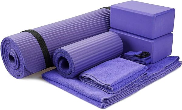 BalanceFrom 7-Piece Set - Include Yoga Mat with Carrying Strap, 2 Yoga Blocks, Yoga Mat Towel, Yoga Hand Towel, Yoga Strap and Yoga Knee Pad, Multiple Colors