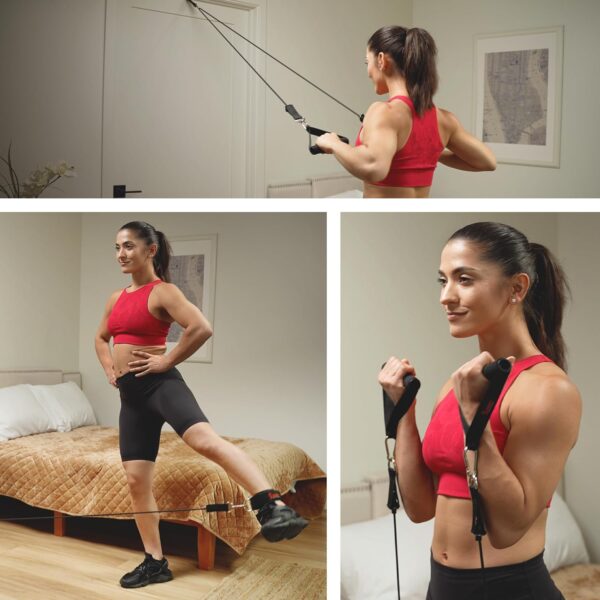 Sunny Health & Fitness Premium Resistance Band Set with Door Anchors, Wrist Straps, Handles Carry Bag Optional Padded Ankle Straps (Pair) for Strength Training, Booty Workout, Lower Body Exercises - Image 4