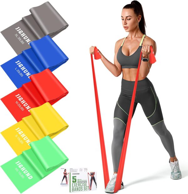 Resistance Bands Set, 5 Pcs Exercise Bands Elastic Stretch Bands for Yoga Pilates Fitness Stretching Strength Training, Workout Bands for Home Gym