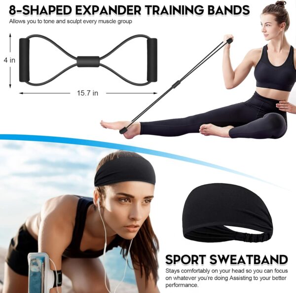 Resistance Bands Set 17pcs, Resistance Band, Exercise Bands Fitness Workout with Wide Handles, Door Anchor, Steel Clasp, Carry Bag, Ankle Straps for Home Gym Outdoor Travel (23PCS-Colour) - Image 3