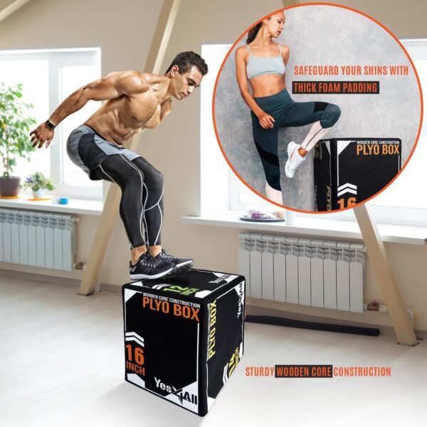 Yes4All 3-in-1 Soft-Padded Plyo Box With Wooden Core, Non-Slip Multi-Use Cushioned Plyometric Jump Box for Jumping, Conditioning, Strength Training - Image 3