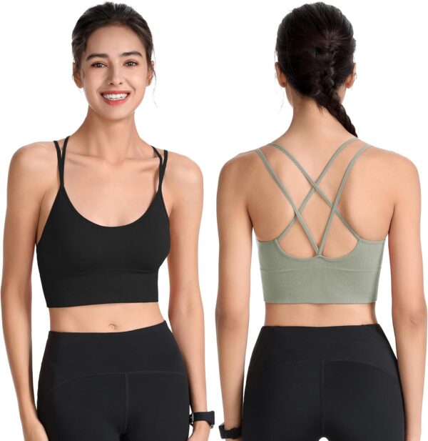 Padded Sports Bras for Women Strappy Cross Back Yoga Bras Pack for Workout Fitness Running Gym Low Impact Top - Image 3
