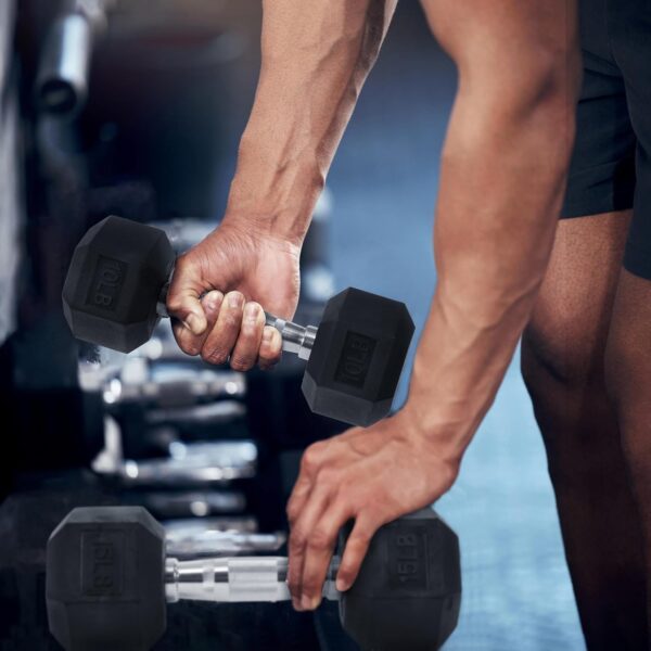 Signature Fitness Premium Rubber Encased Hex Dumbbell Sets, 60LBS, 100LBS, 150LBS, 210LBS, 300LBS, 550LBS Options - Image 6