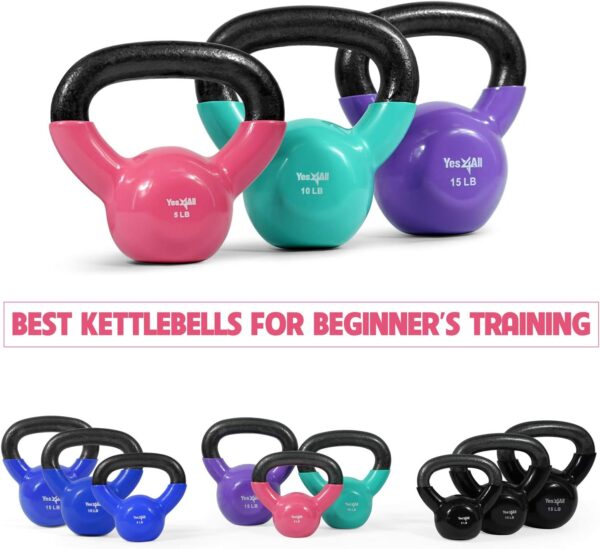 Yes4All Kettlebell Set Vinyl Coated Weights Combo for Full Body Workout Equipment Push up, Grip Strength Training, Dumbbell Weights Exercises - Image 3