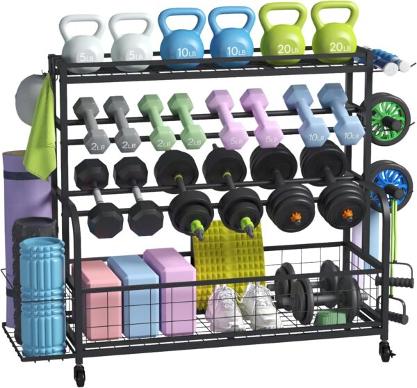 Lifewit Weight Rack for Home Gym, Dumbbell Rack, Kettlebell Rack, Yoga Mat Holder, Home Gym Storage with Wheels for Strength Training