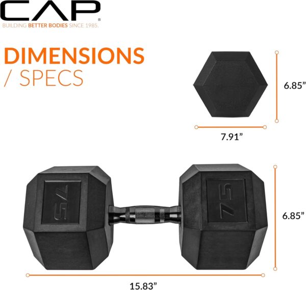 CAP Barbell 75 LB Coated Hex Dumbbell Weight with Black Handle - Image 4