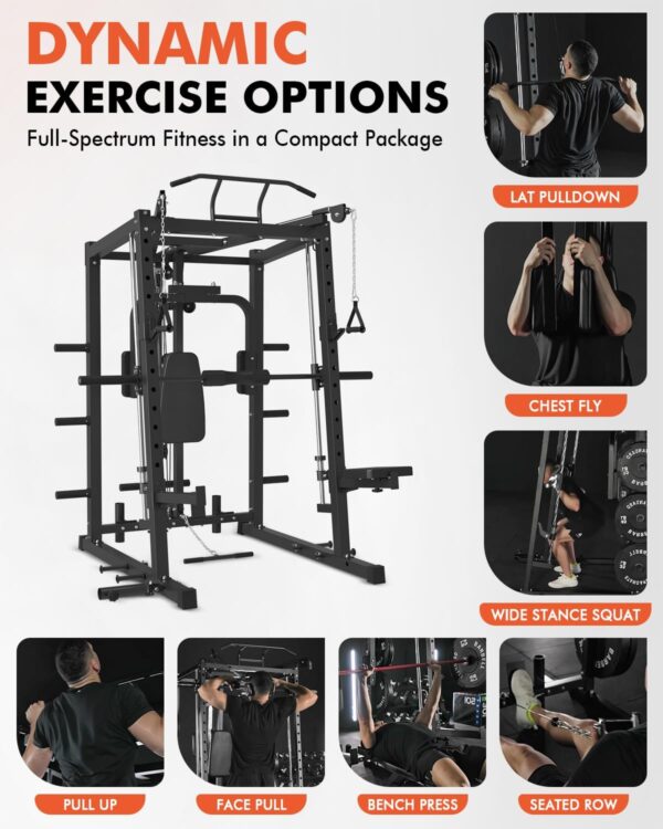 GMWD SmithΔ Machine, 2500LBS Dual Pulley Functional Trainer, Squat Rack with Cable Crossover System, Home Gym Trainer, Pull-Up Bar, Spotter Arms, Home Gym Equipment - Image 4