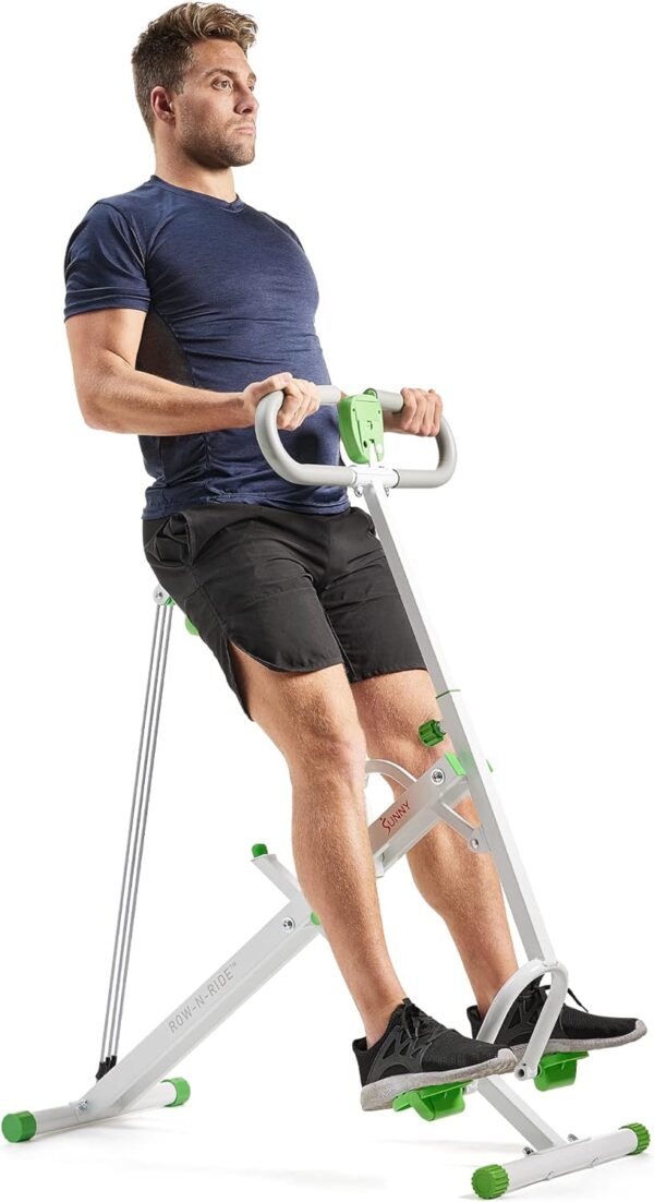 Sunny Health & Fitness Row-N-Ride Squat Assist Trainer, Foldable & Easy Setup Exercise Equipment w/Adjustable Resistance, Home Gym Training Machine for Arm, Glute & Leg Workout, Optional in Colors
