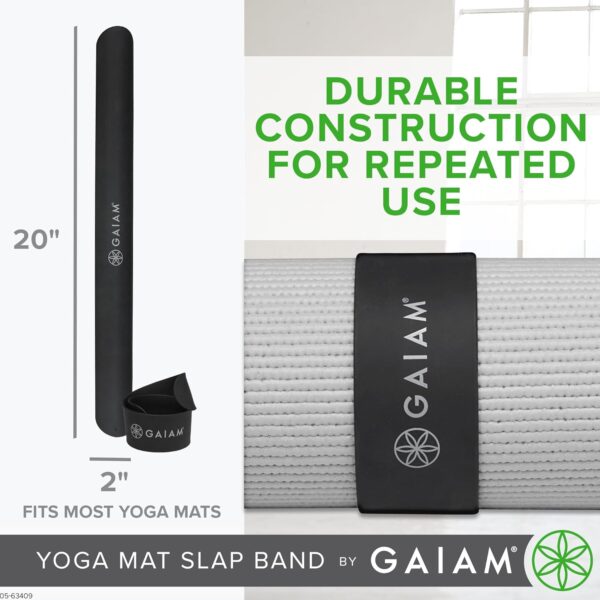 Gaiam Yoga Mat Strap Slap Band - Keeps Your Mat Tightly Rolled and Secure with One Snap - Strong Clasp for Yoga Mat Storage and Travel - Fits Most Size Mats (20"L x 1.5"W), Black - Image 4