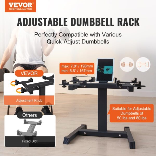 VEVOR Adjustable Dumbbell Stand, up to 160 Pound Home Fitness Rack and Stand with Media Rack, Safe and Convenient Dumbbell Weight Holder, Compact Dumbbell Storage Rack Perfect for Home Gym Strength Training - Image 2