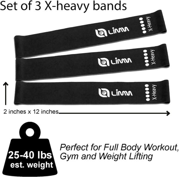 Limm Resistance Loop Exercise Bands - Set of 3 Bands for Working Out with Instruction Guide & Carry Bag - Mini Resistance Bands for Home Workouts, 12" x 2" - Image 2