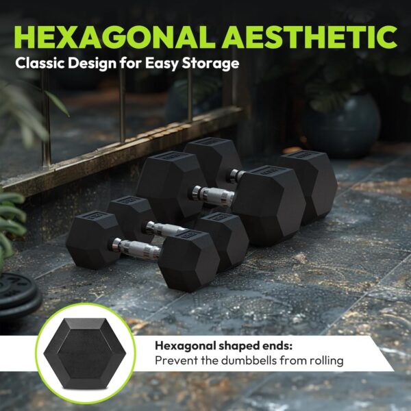 Hex Dumbbell Set, 2.5-125 lb Rubber Encased Exercise & Fitness Dumbbells, Weights Dumbbells Set of 2, Hand Weight for Strength Training (Single, Pair, Set) - Image 4