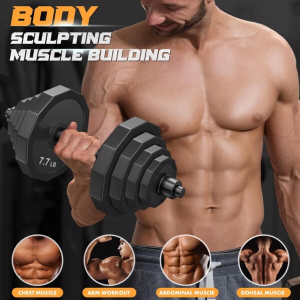 KISS GOLD Weights Dumbbells Set, Adjustable Dumbbell Sets 22Lbs 44Lbs 66Lbs 88Lbs with Solid Steel, Barbell Free Weight Set with Connector Workout Home Gym Equipment for Men Women Strength Training Shaping - Image 2