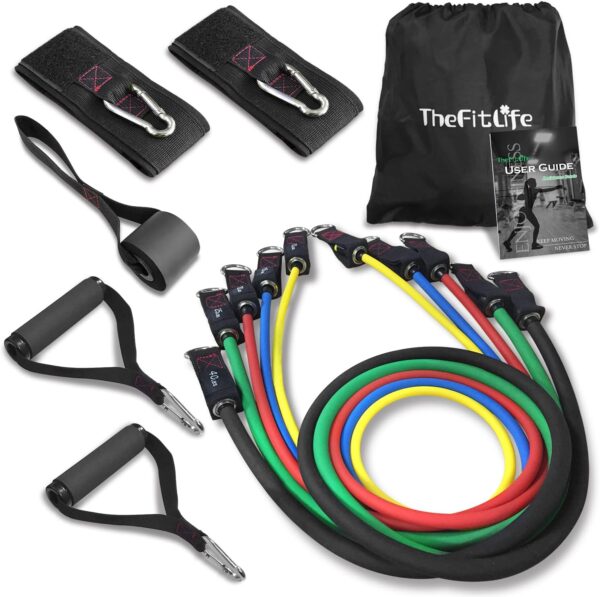 TheFitLife Exercise Resistance Bands with Handles - 5 Fitness Workout Bands Stackable up to 110/150/200/250/300 lbs, Training Tubes with Large Handles, Ankle Straps, Door Anchor, Carry Bag - Image 8