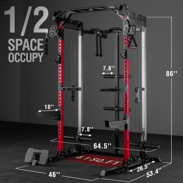 Mikolo Power Cage, 2000LB Squat Rack, Dual Pulley Cable Crossover System, Multi-function Free Weight Home Gym Workout Machine with Attachments - Image 4