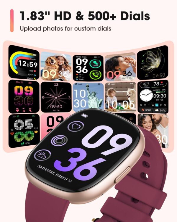 Smart Watches for Men Women Fitness: Fitness Tracker with Blutooth Call 24H Heart Rate SpO2 Sleep Monitor 5ATM Waterproof 120+ Sport Mode Smartwatch Compatible with iPhone Android Phones (Wine Red) - Image 7
