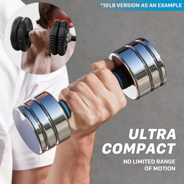 Northdeer Steel Dumbbells Ultracompact & Adjustable Chrome Dumbbell with Foam Handles 5lb 10lb 15lb 20lb 30lb 50lb Home Gym Workout (Choice of Size) - Image 3