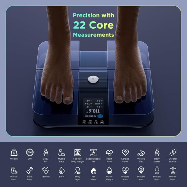 Runstar Smart Scale for Body Weight and Fat Percentage FSA HSA Eligible, 3.5" TFT Color Display High Precision Digital Bathroom Scale BMI Heart Rate 22 Body Composition Analyzer Sync with Fitness App - Image 4