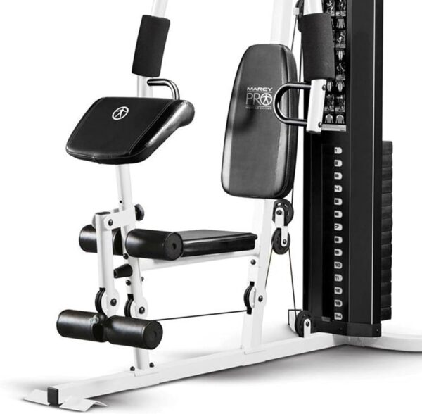 Marcy Home Gym Workout Station with Curl Pad, Lat Pulldown, Leg Developer & Weights, White - Image 9