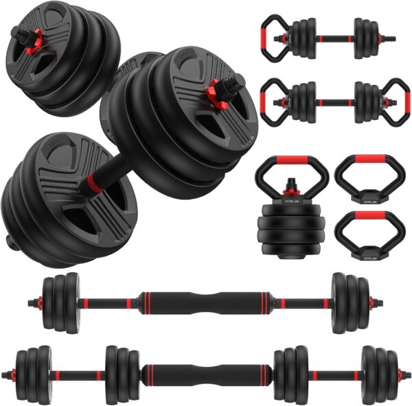 Adjustable dumbbell set, 55/70lbs Free Weights set with upgraded nut, 4 in 1 Weight Set Used as Kettlebells, Barbell, Push up Stand, Fitness Exercise for Home Gym Suitable Men/Women