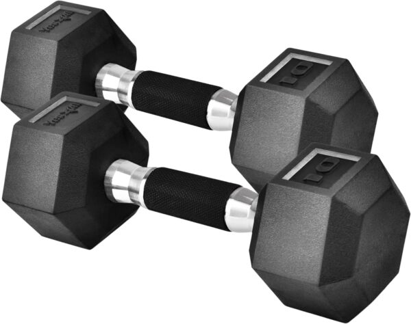 Yes4All Rubber Grip Encased Hex Dumbbells – Hand Weights With Anti-Slip 5-50 LBS Pair/Set