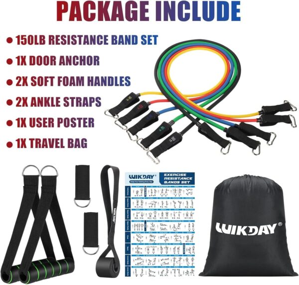 Exercise Resistance Bands with Handles for Working Out, 150/200/250/300 lbs Workout Bands Set with Door Anchor for Physical Therapy, Yoga, Pilates - Image 6