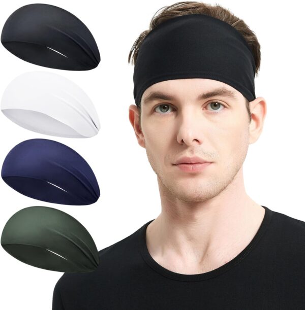 Running Headbands for Men（4 or 6 Pack, Mens Stretchy Headband for Football,Cycling,Basketball,Yoga,Fitness Workout Unisex Quick-Dry Sweatband