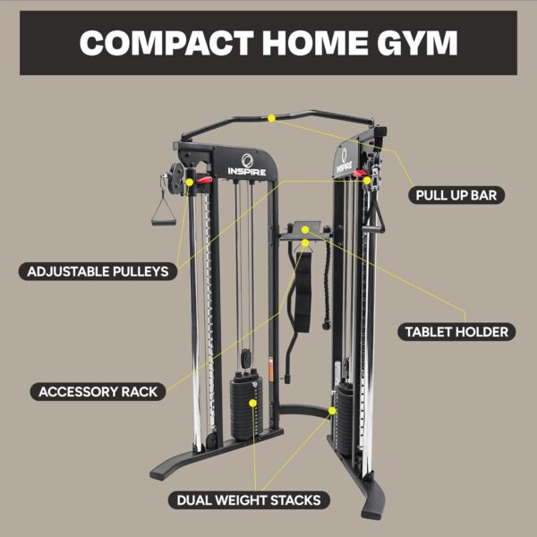 Inspire Fitness FTX Functional Trainer - Compact at Home Workout Machine with Accessories - Space Saving Design - Home Gym Cable Machine and Two 165 lb Weight Stacks - Image 2