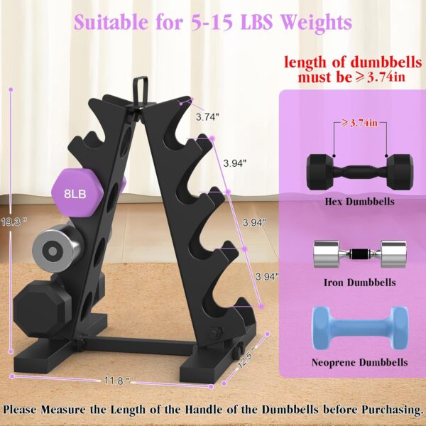 TomCare 4 Tier Dumbbell Rack Stand Only, Weight Rack for Dumbell Set (5-15 LB) Home Gym Storage Stand for Weights Metal A-Frame Strength Training Dumbbell Holder with Handle (Dumbells not Included) - Image 2